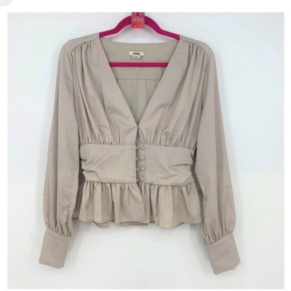 Jason Wu size Medium cream peplum long sleeve V neck blouse NWOT - Picture 2 of 12